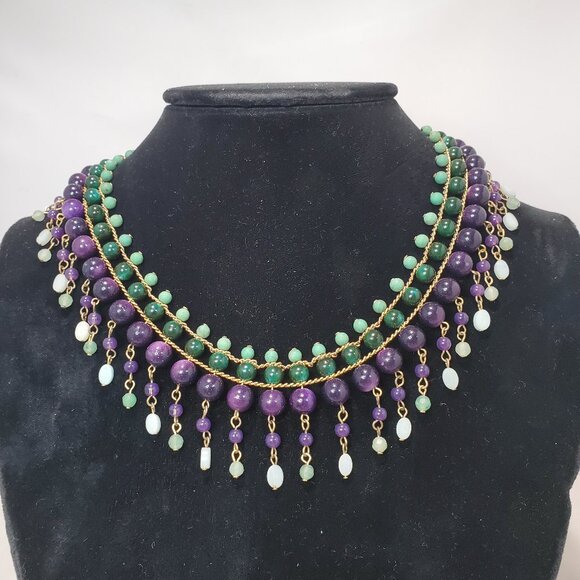 Banana Republic Purple Green Beaded Collar Necklace - Picture 1 of 5